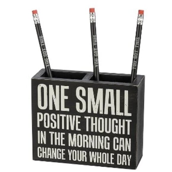 “ONE SMALL POSITIVE THOUGHT”PENCIL HOLDER WITH 3 WOODEN PENCILS SET - Picture 1 of 10